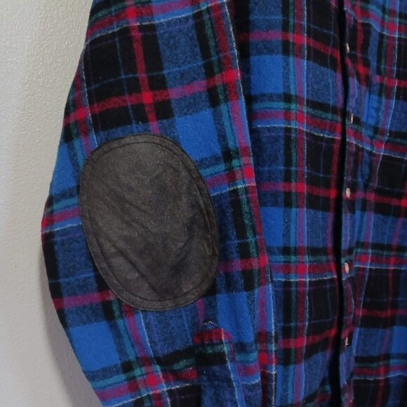 Pendleton Plaid Button Down Wool Trail Shirt Elbow Patches XL - Picture 4 of 6